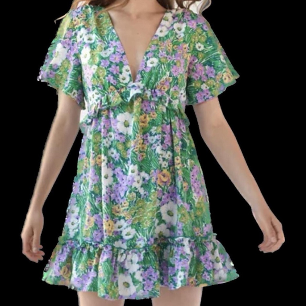 Floral V-Neck Ruffle Dress